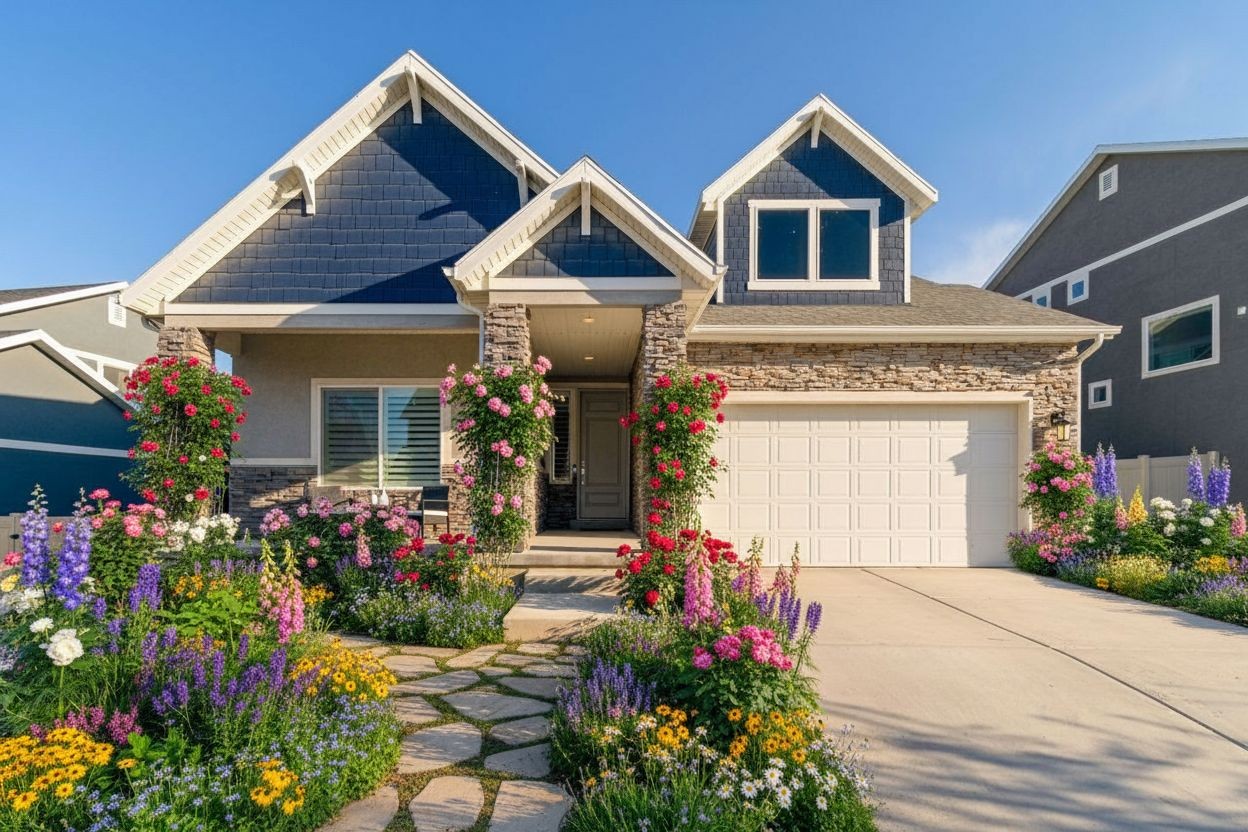 English cottage garden front yard AI design