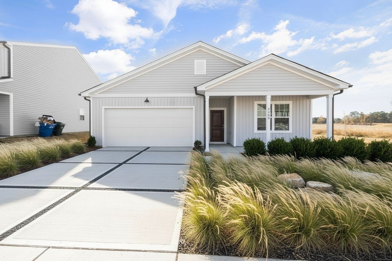 Modern ornamental grasses front yard AI landscaping