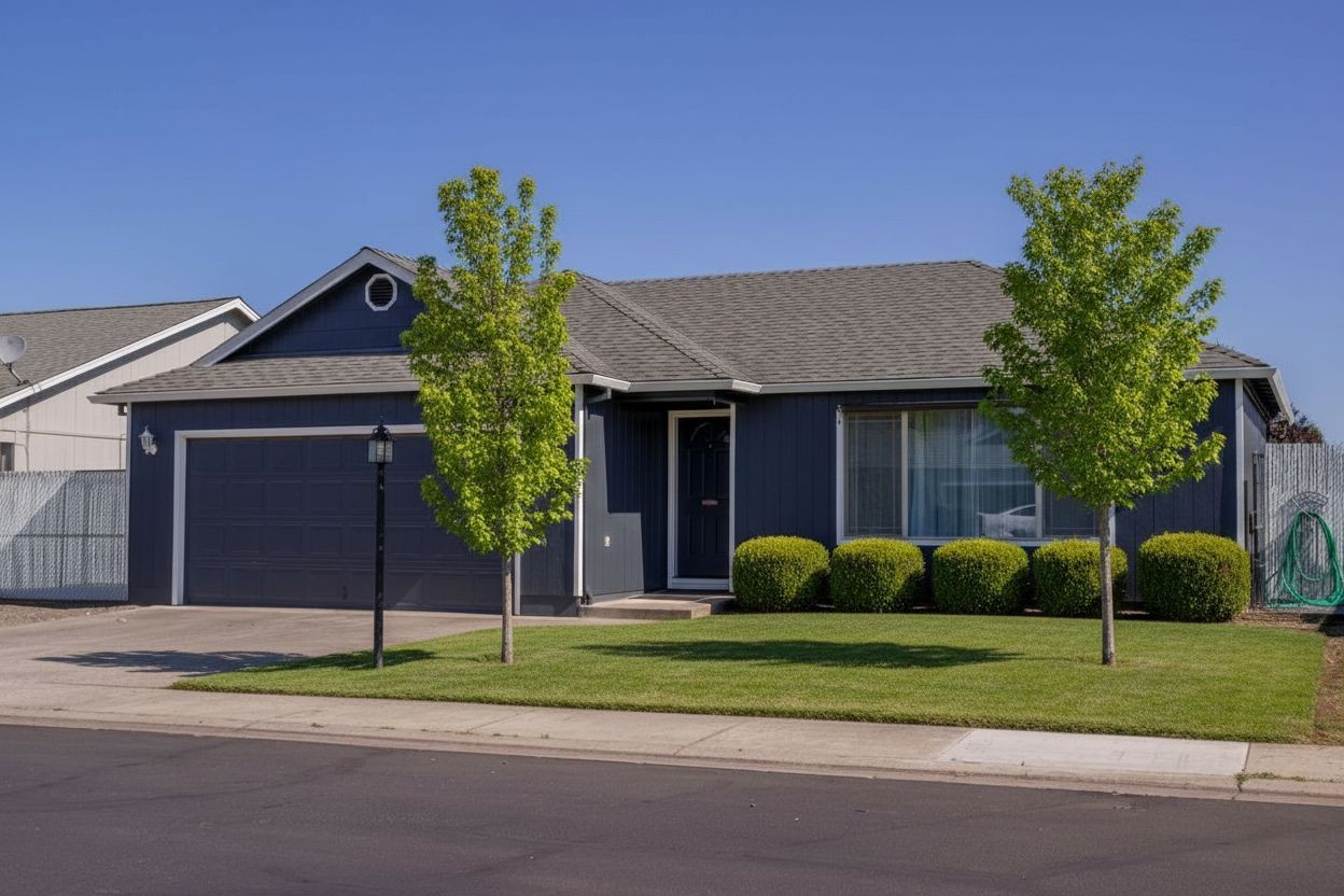 New lawn and trees front yard AI design