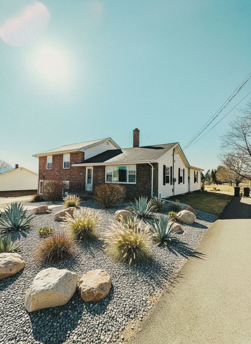 Xeriscape brick ranch front yard AI landscaping