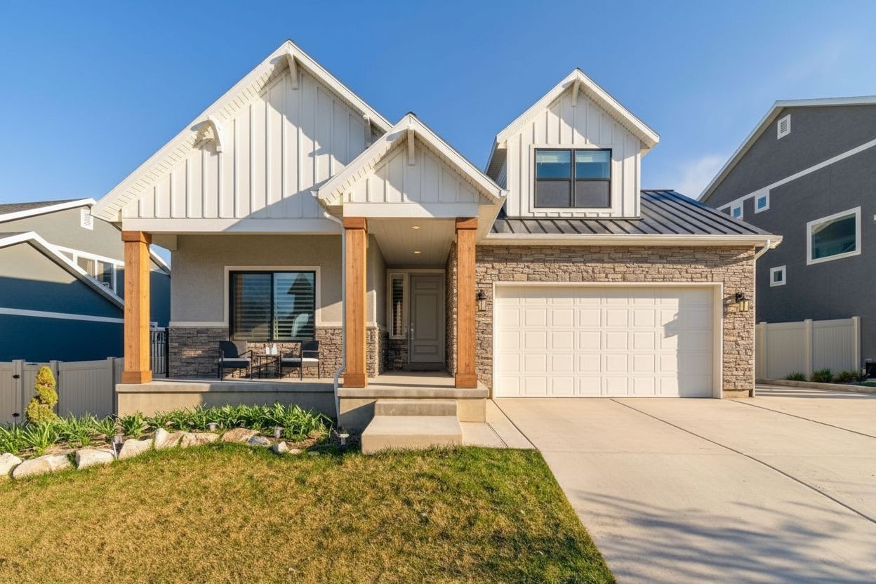 Modern farmhouse with stone exterior AI restyle